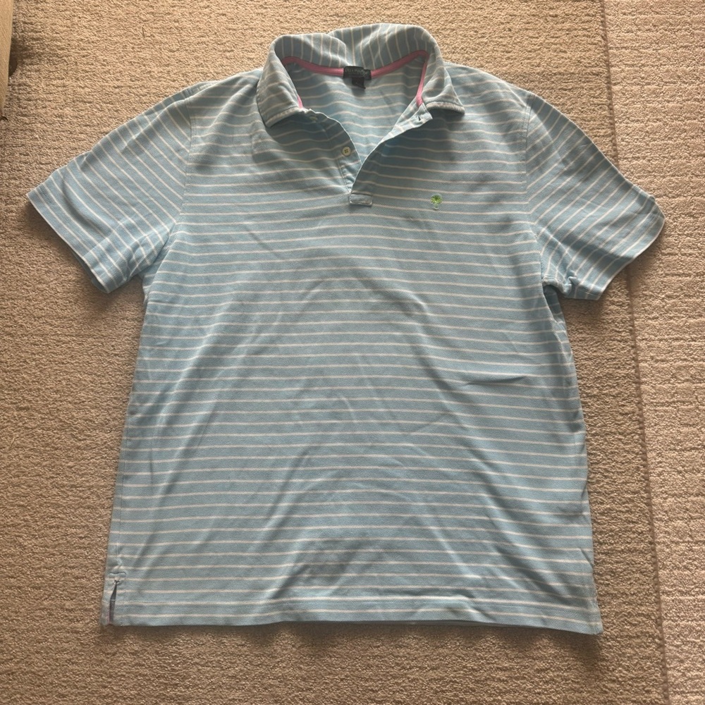 Lilly Pulitzer Via Palm Beach Mens Blue Stripped Short Sleeve Polo Size Large